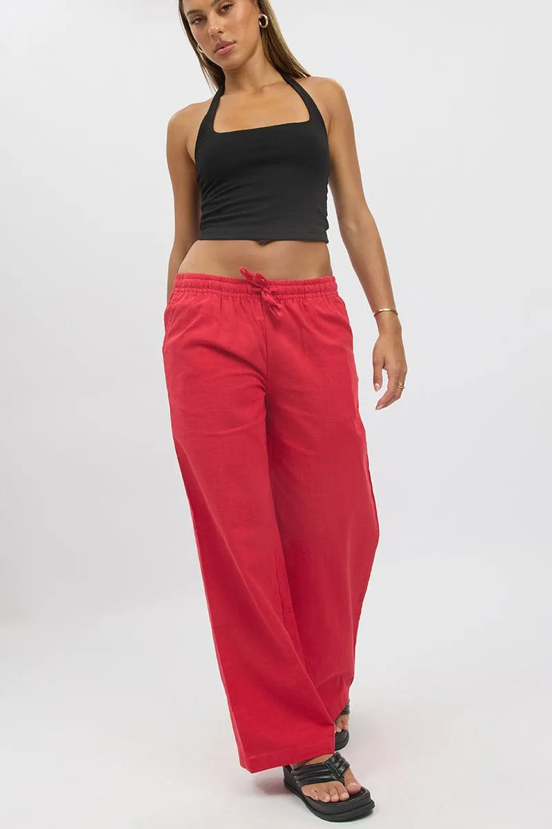 Red Wide Leg Pants Elasticated sold by Ally Fashion