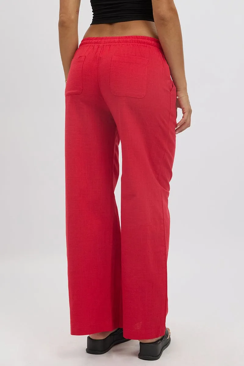 Red Wide Leg Pants Elasticated sold by Ally Fashion product image thumbnail 5