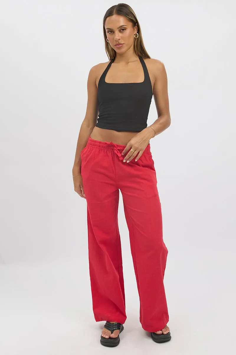 Red Wide Leg Pants Elasticated sold by Ally Fashion product image thumbnail 2