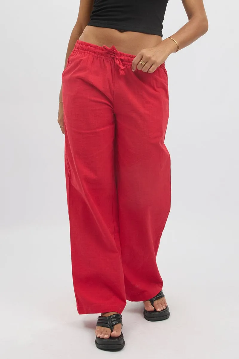 Red Wide Leg Pants Elasticated sold by Ally Fashion product image thumbnail 3