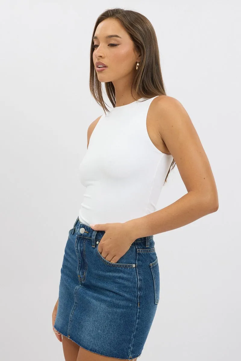 White Tank Top Sleeveles Boat Neck Supersoft sold by Ally Fashion product image thumbnail 4