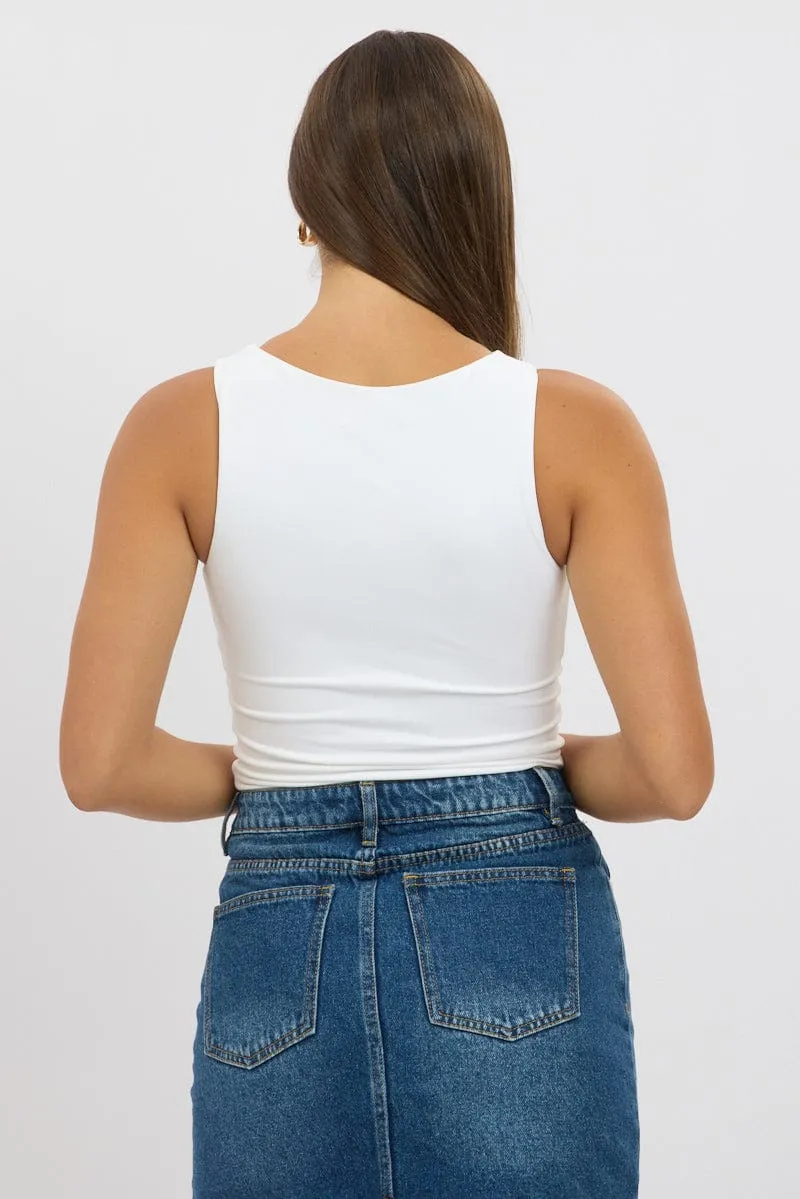 White Tank Top Sleeveles Boat Neck Supersoft sold by Ally Fashion product image thumbnail 5