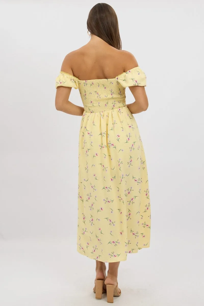 Yellow Floral Midi Dress Ruched Bust sold by Ally Fashion product image thumbnail 5