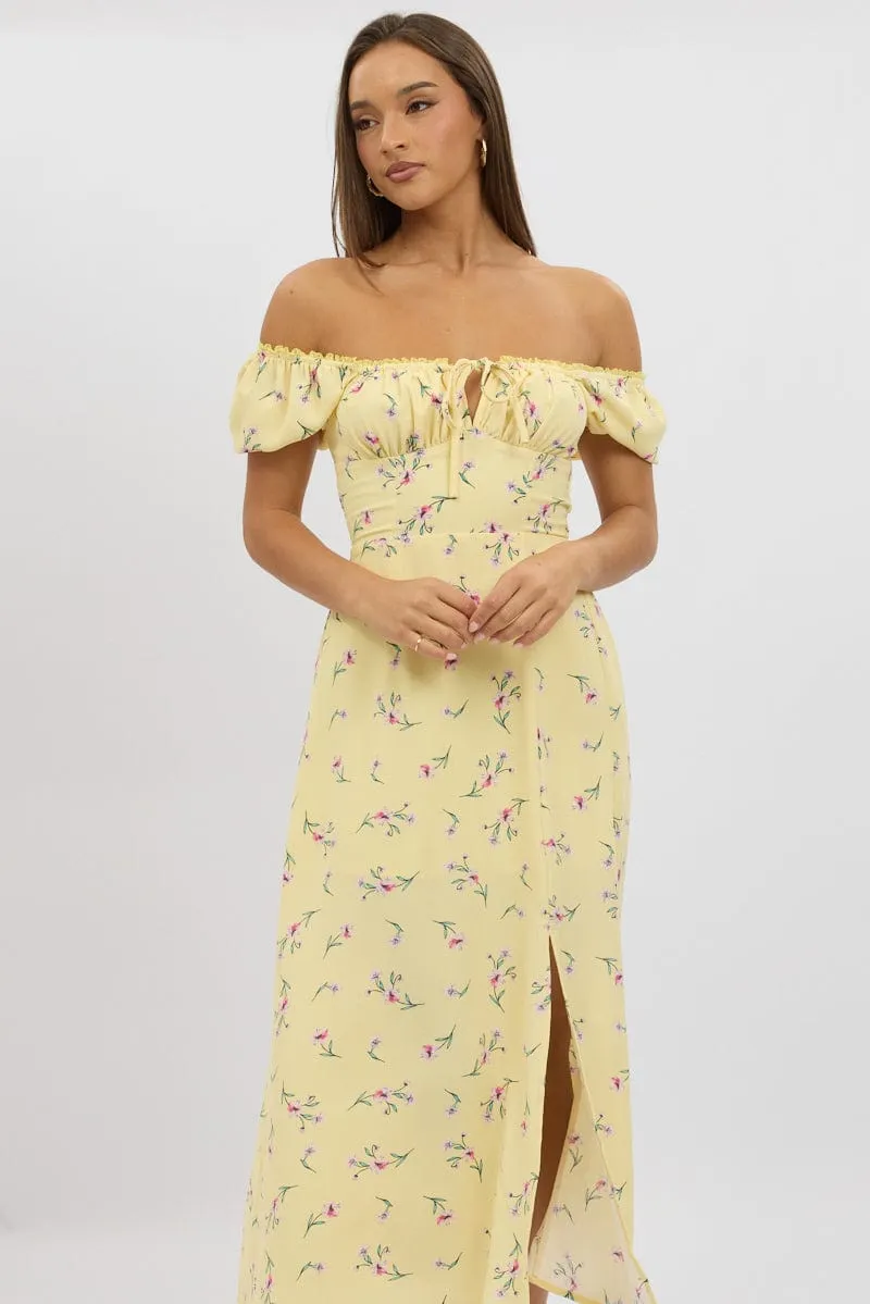 Yellow Floral Midi Dress Ruched Bust sold by Ally Fashion product image thumbnail 2