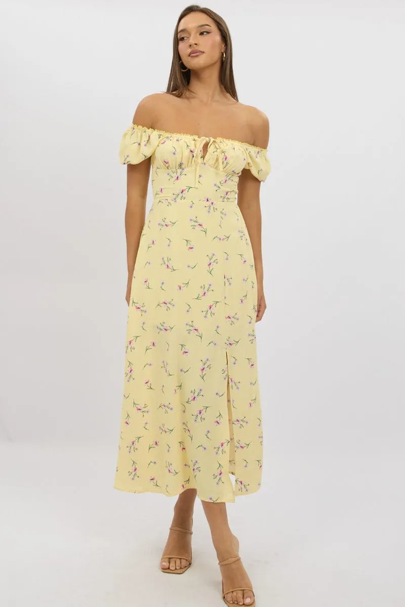 Yellow Floral Midi Dress Ruched Bust sold by Ally Fashion product image thumbnail 3