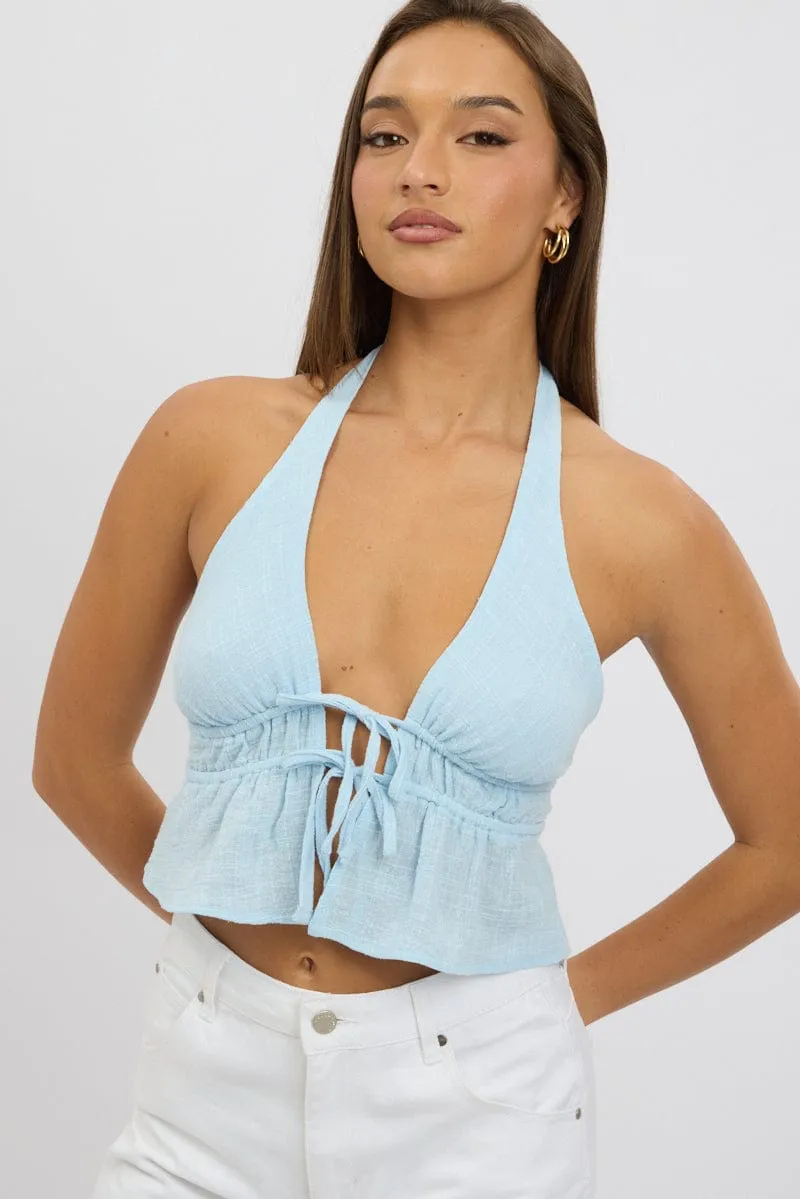 Blue Tie Front Halter Top Sleeveless sold by Ally Fashion product image thumbnail 3