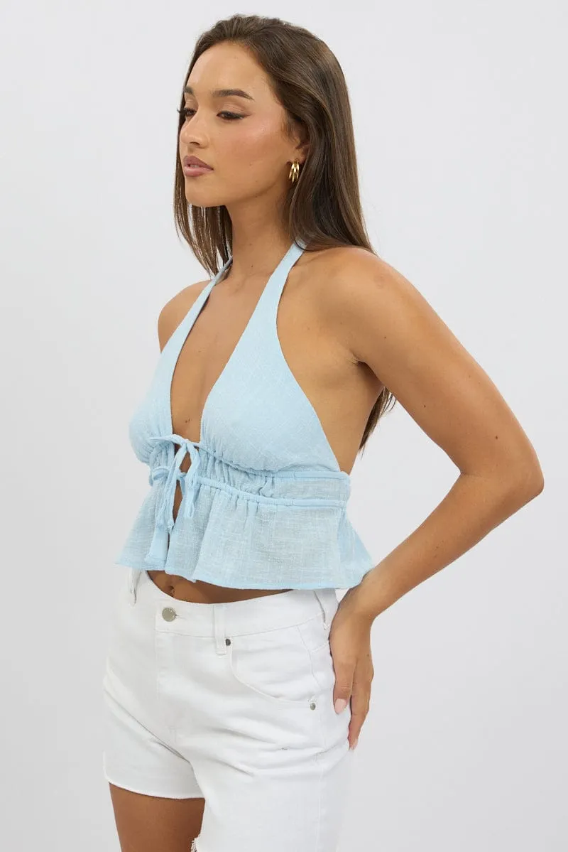 Blue Tie Front Halter Top Sleeveless sold by Ally Fashion product image thumbnail 4