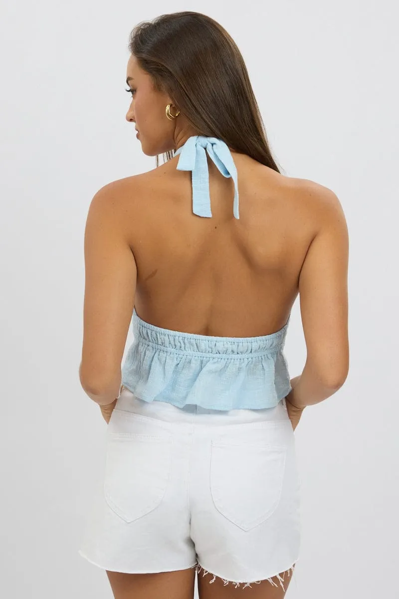 Blue Tie Front Halter Top Sleeveless sold by Ally Fashion product image thumbnail 5