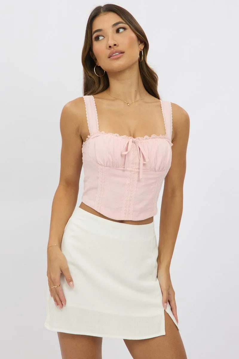 Pink Corset Crop Top Sleeveless Ruched Bust Lace Trim sold by Ally Fashion