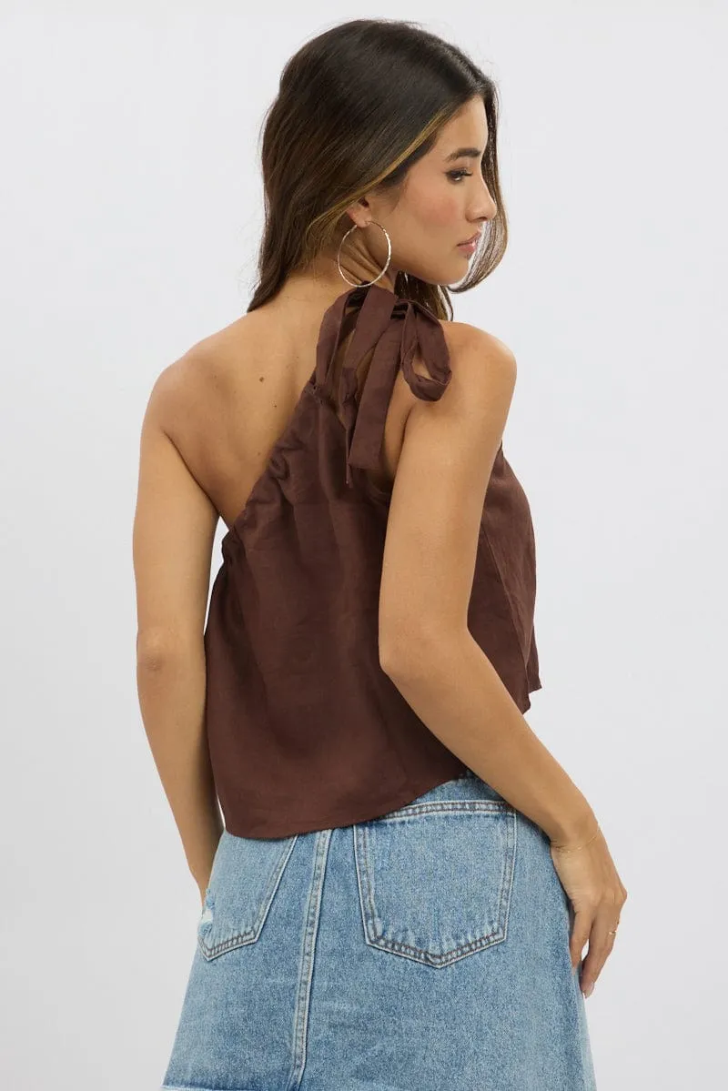 Brown One Shoulder Top Linen Blend sold by Ally Fashion product image thumbnail 5