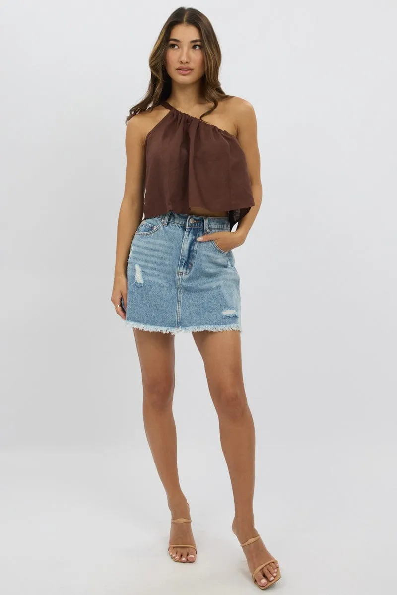 Brown One Shoulder Top Linen Blend sold by Ally Fashion product image thumbnail 2