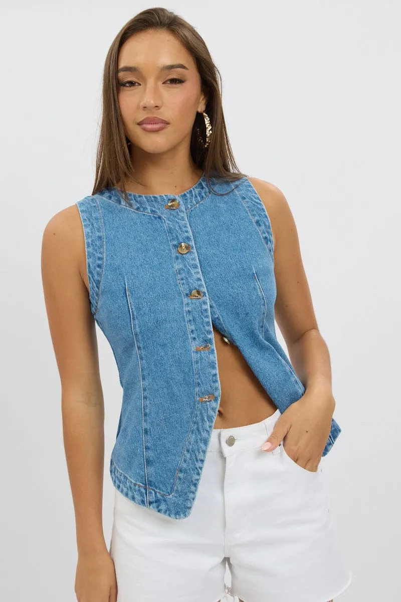 Denim High Neck Vest sold by Ally Fashion product image thumbnail 3