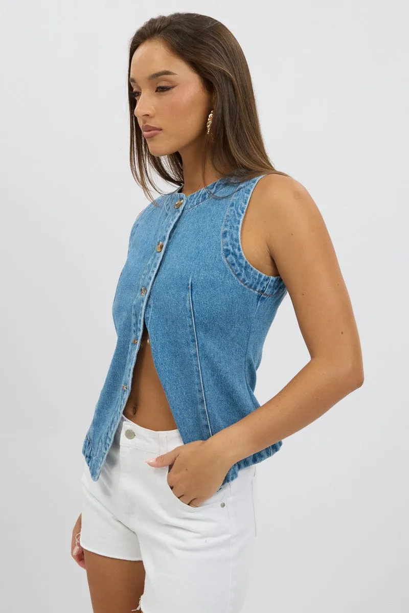 Denim High Neck Vest sold by Ally Fashion product image thumbnail 4