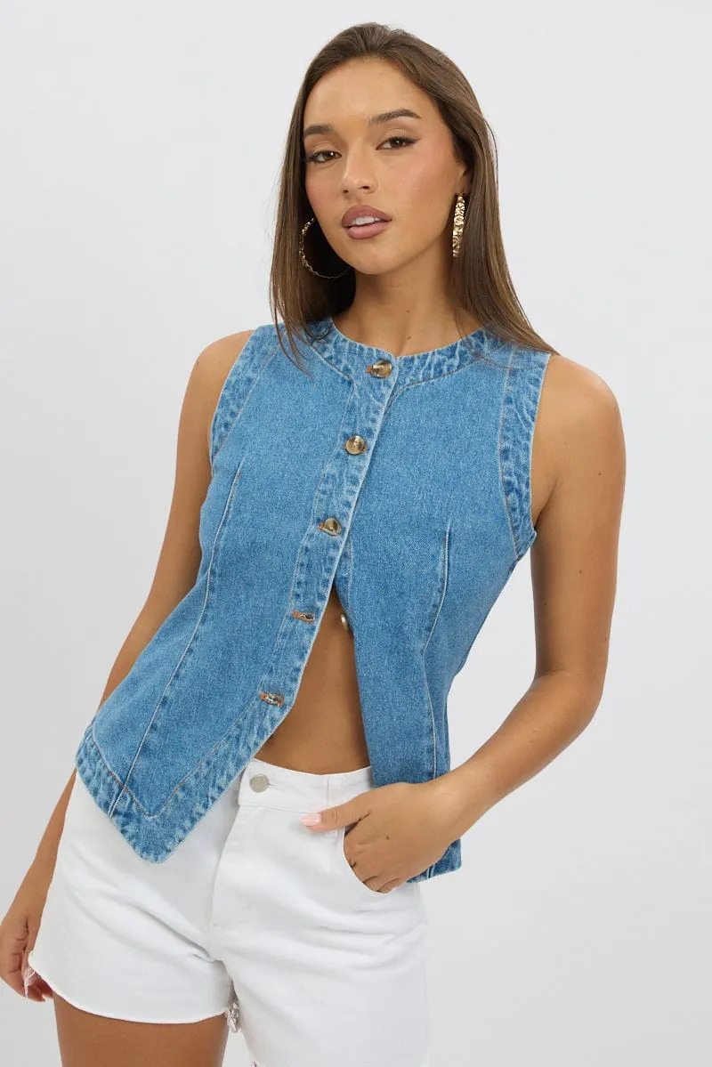 Denim High Neck Vest sold by Ally Fashion