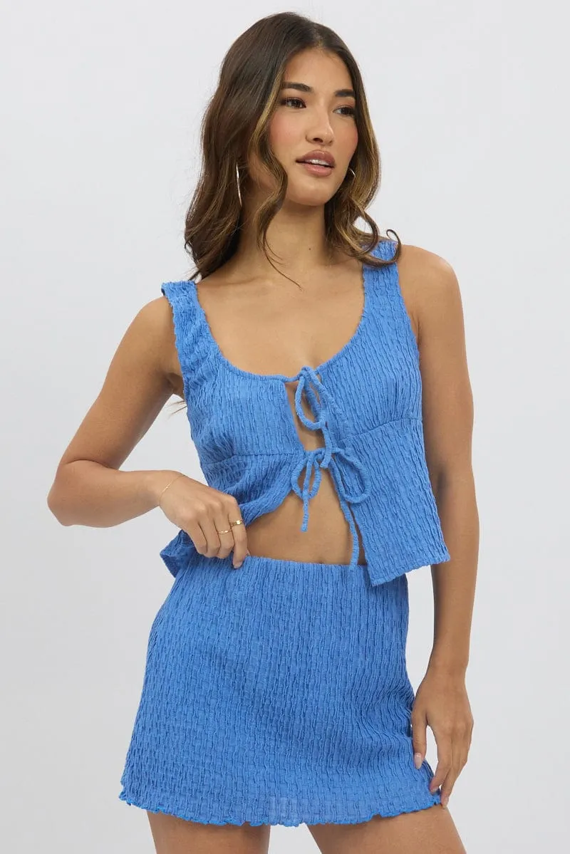 Blue Tie Front Top Sleeveless Textured sold by Ally Fashion product image thumbnail 3