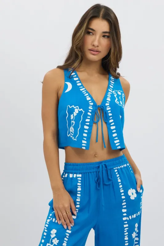 Blue Tie Up Front Top sold by Ally Fashion