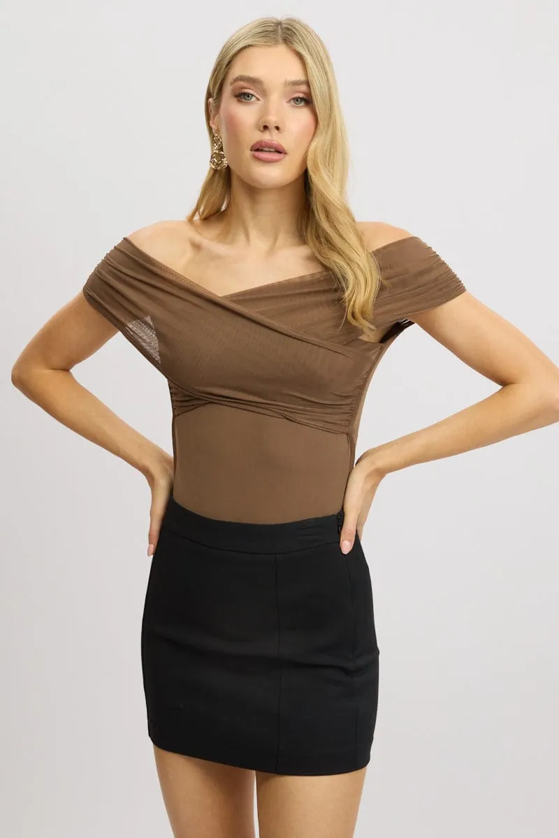 Brown Off Shoulder Bodysuit Mesh sold by Ally Fashion product image thumbnail 3