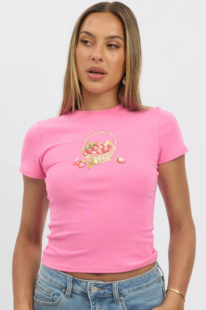 Pink Graphic Tee Short Sleeve sold by Ally Fashion product image thumbnail 3
