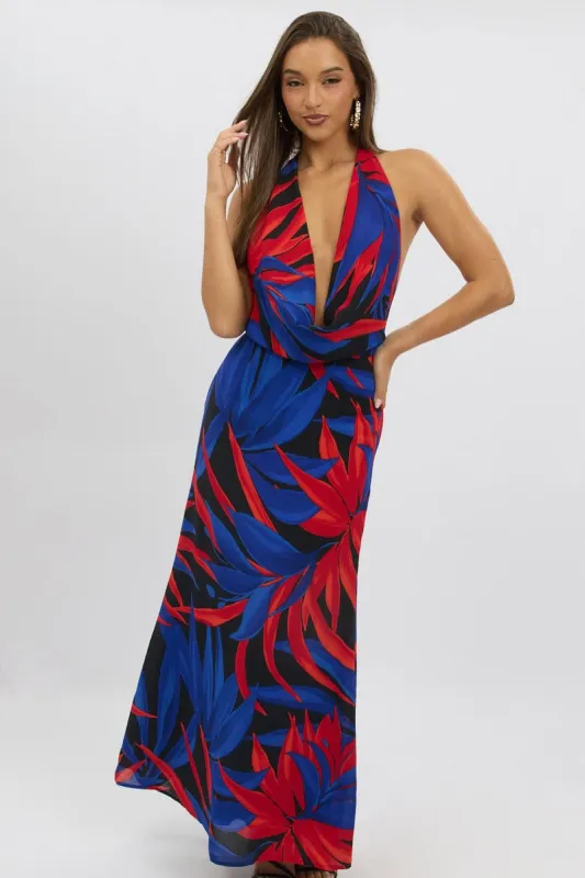 Black Floral Cowl Neck Maxi Dress sold by Ally Fashion