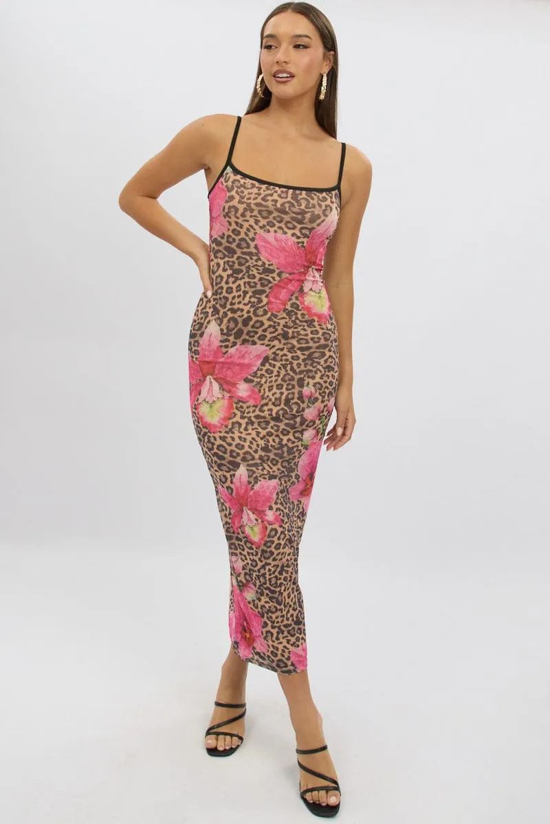 Multi Animal Print Bodycon Dress Maxi Mesh sold by Ally Fashion