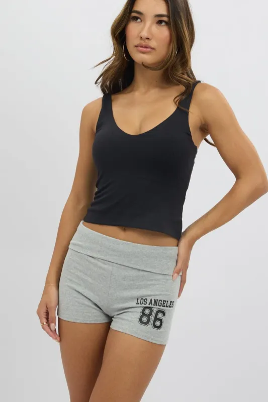 Grey Folded Waist Biker Shorts sold by Ally Fashion