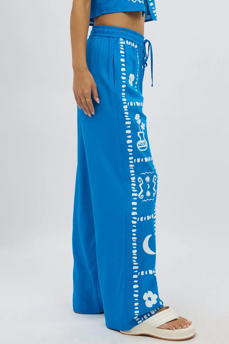 Blue Wide Leg Pants Elasticated Waist sold by Ally Fashion product image thumbnail 4