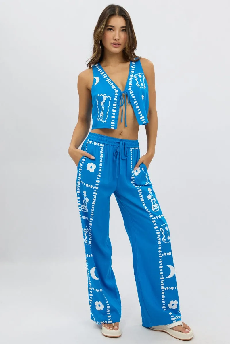 Blue Wide Leg Pants Elasticated Waist sold by Ally Fashion product image thumbnail 2