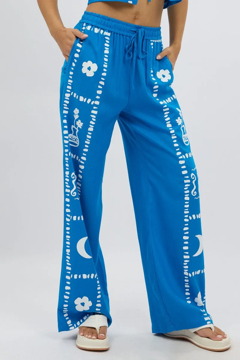 Blue Wide Leg Pants Elasticated Waist sold by Ally Fashion product image thumbnail 3