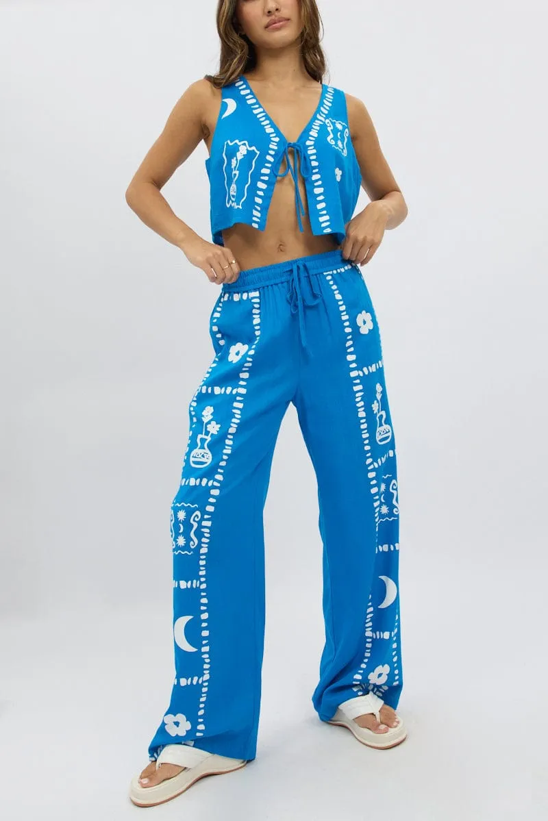 Blue Wide Leg Pants Elasticated Waist sold by Ally Fashion