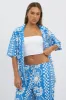 Blue Abstract Relaxed Shirt Short Sleeve Linen Blend sold by Ally Fashion
