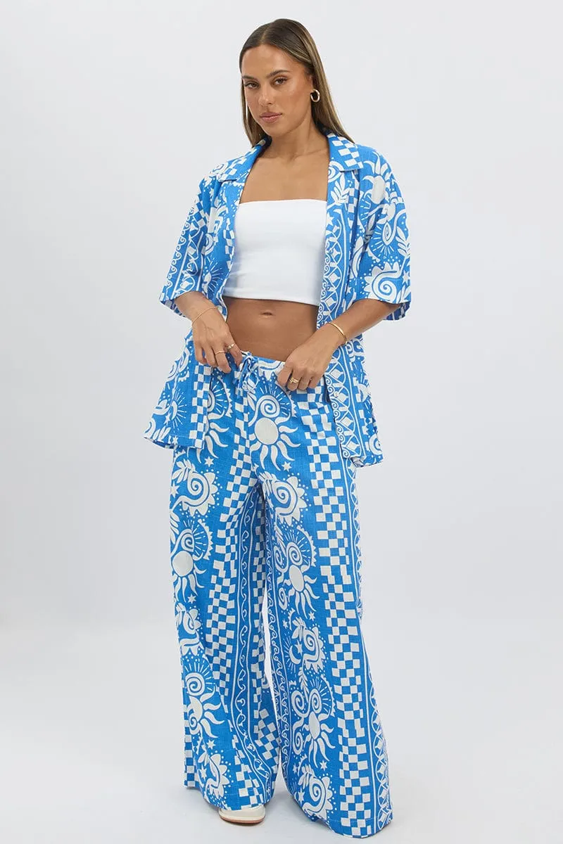 Blue Abstract Relaxed Shirt Short Sleeve Linen Blend sold by Ally Fashion product image thumbnail 2