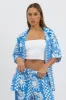 Blue Abstract Relaxed Shirt Short Sleeve Linen Blend sold by Ally Fashion