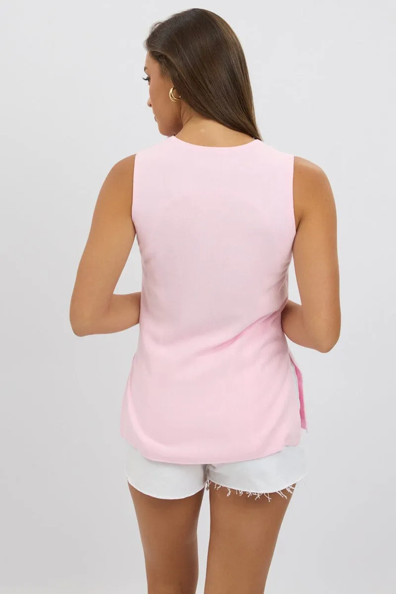 Pink Linen Vest Longline V Neck sold by Ally Fashion product image thumbnail 5