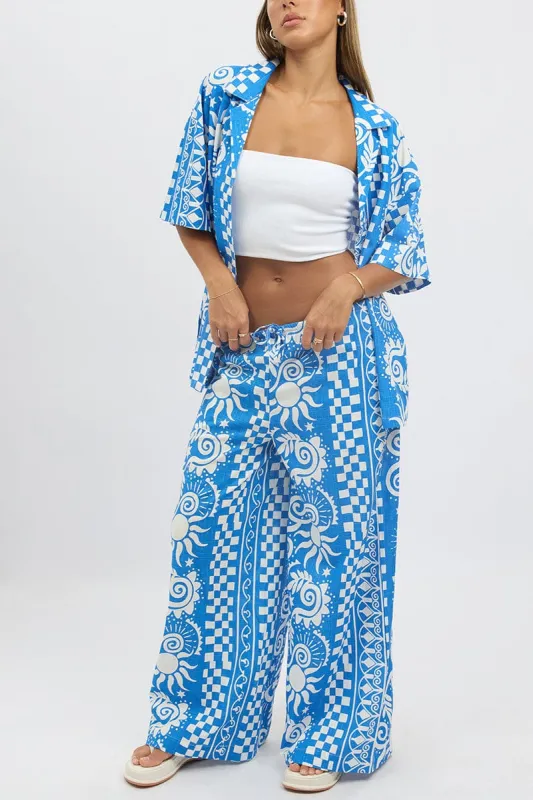 Blue Abstract Wide Leg Pants High Rise sold by Ally Fashion