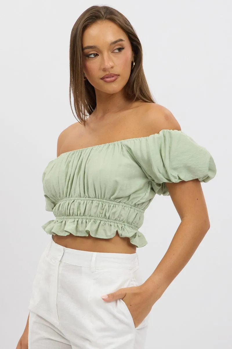 Green Ruffle Crop Top Puff Sleeve sold by Ally Fashion product image thumbnail 4