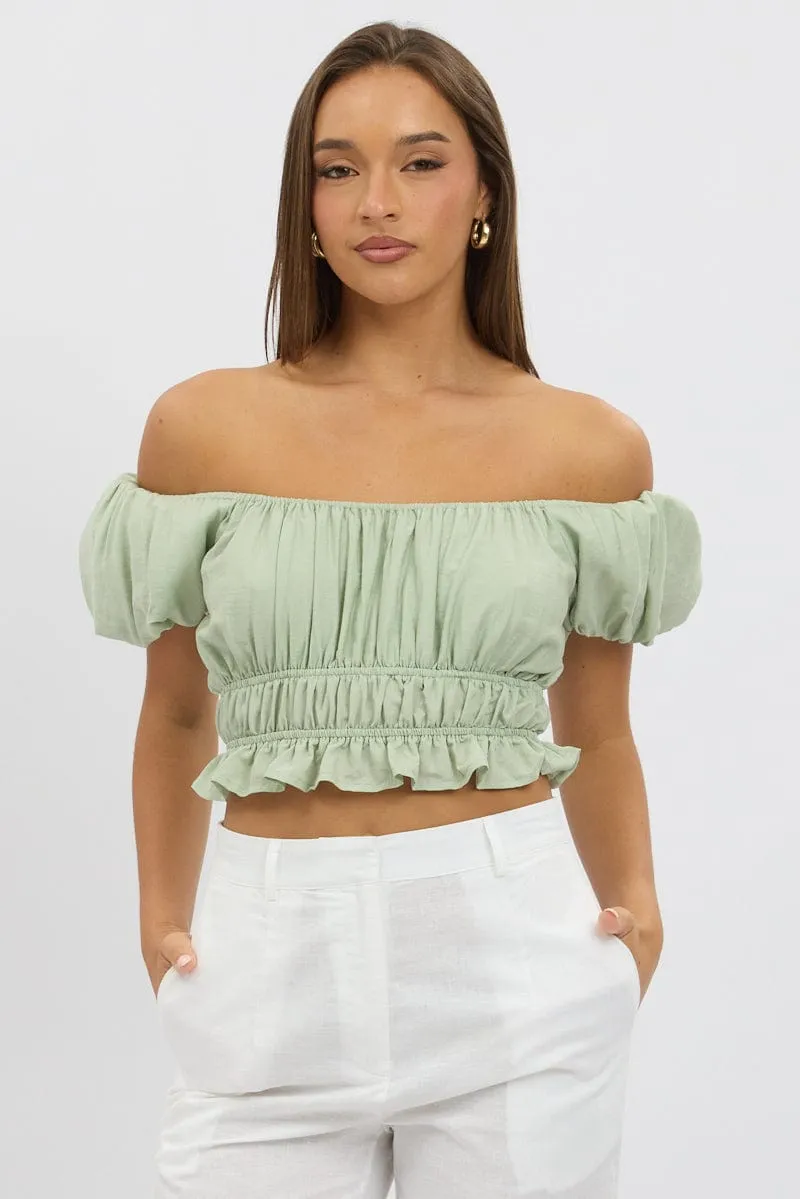 Green Ruffle Crop Top Puff Sleeve sold by Ally Fashion product image thumbnail 3