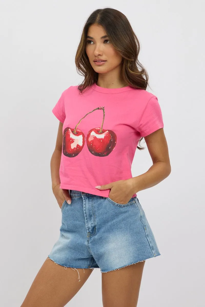Pink Graphic Tee Short Sleeve sold by Ally Fashion product image thumbnail 4