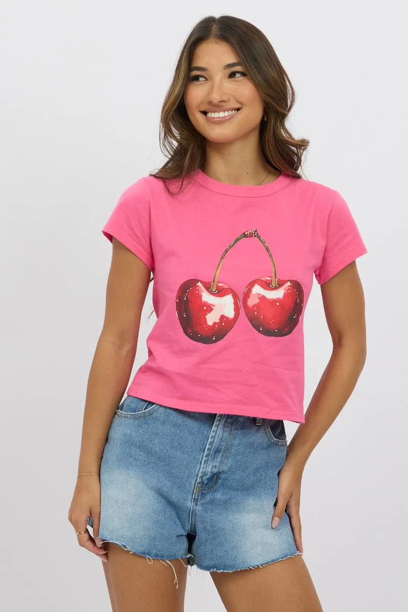 Pink Graphic Tee Short Sleeve sold by Ally Fashion product image thumbnail 2