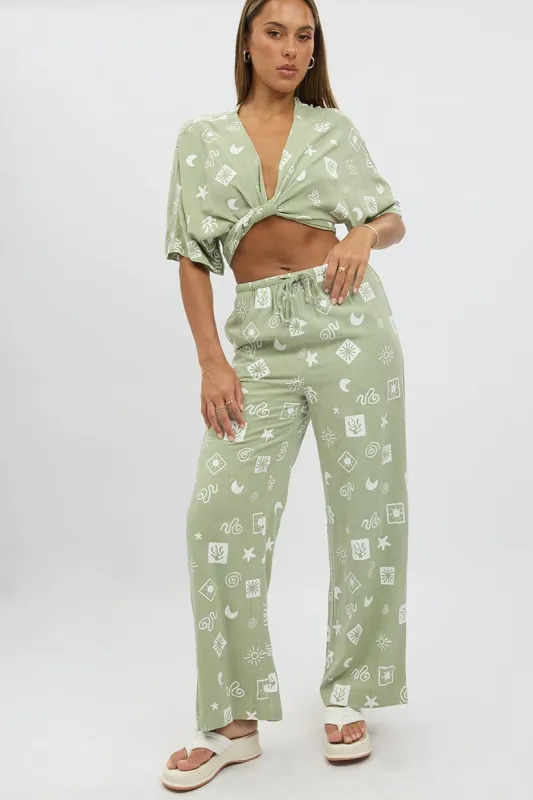 Green Abstract Wide Leg Pants High Rise sold by Ally Fashion