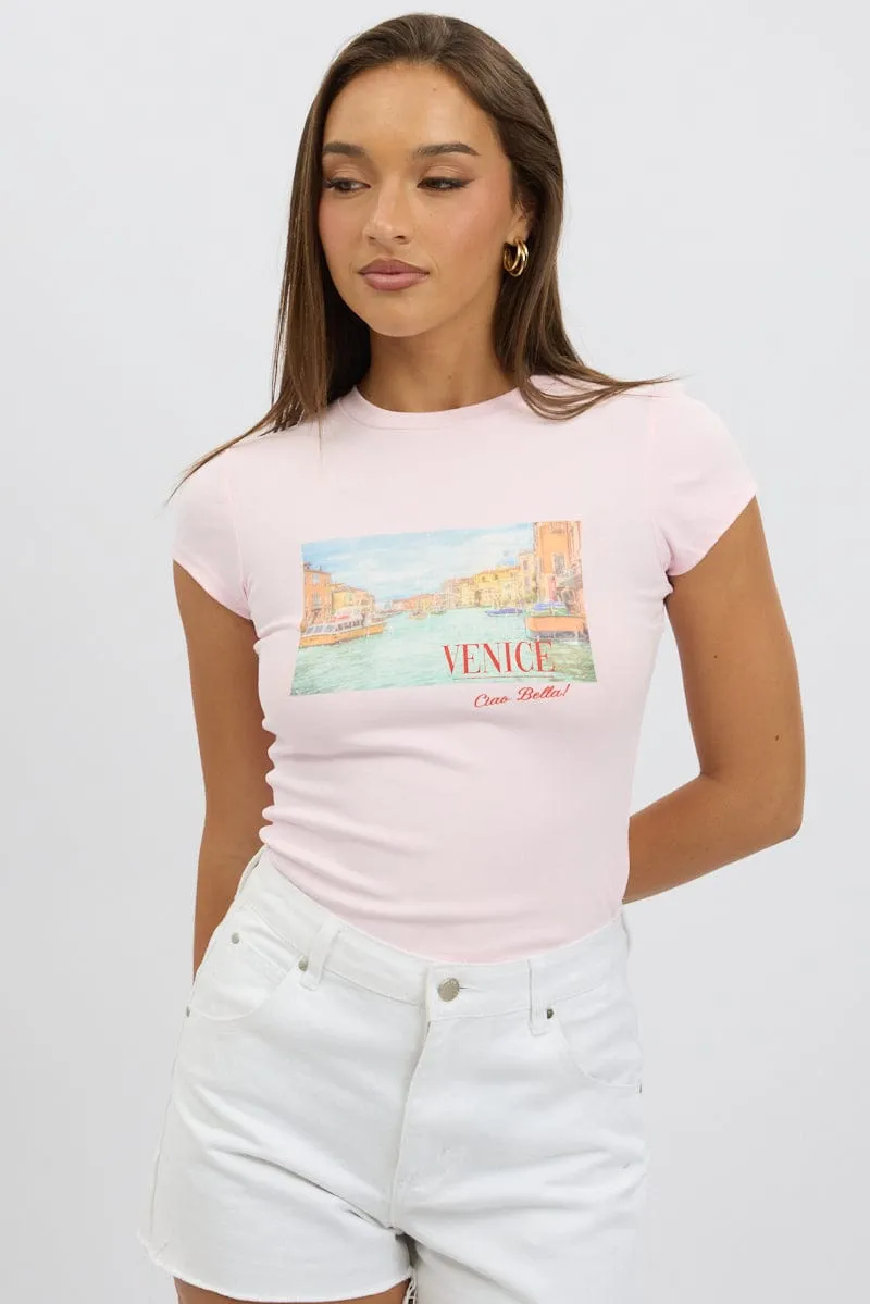Pink Graphic Tee Short Sleeve sold by Ally Fashion product image thumbnail 3