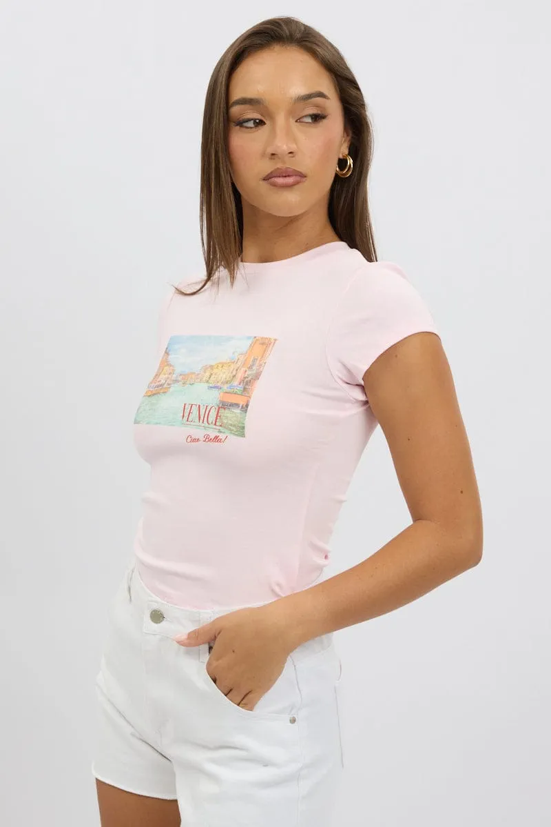 Pink Graphic Tee Short Sleeve sold by Ally Fashion product image thumbnail 4