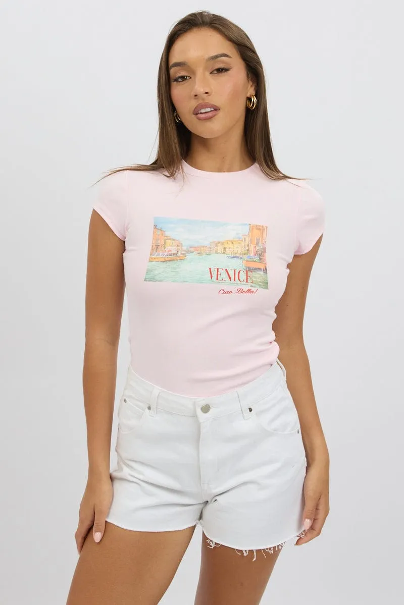 Pink Graphic Tee Short Sleeve sold by Ally Fashion