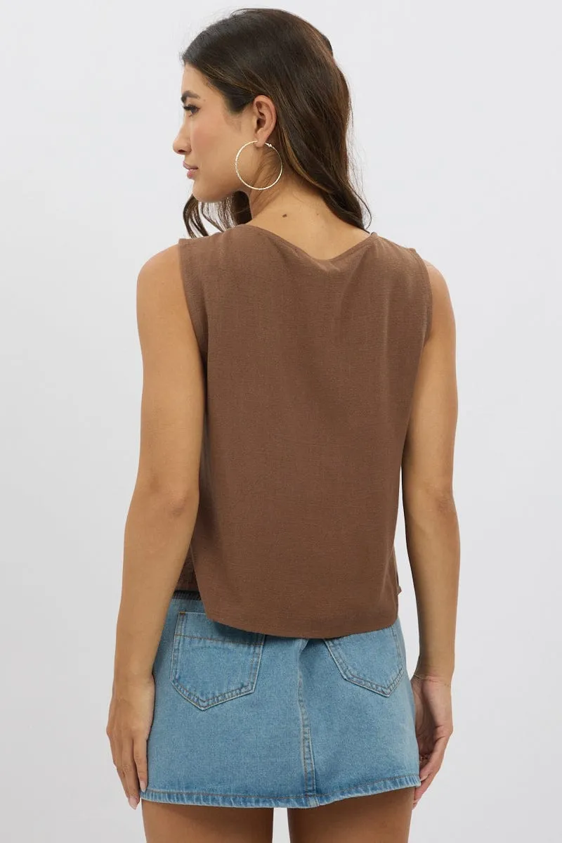 Brown Abstract Tie Up Top Linen sold by Ally Fashion product image thumbnail 5