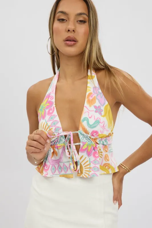 Multi Abstract Halter Top Sleeveless sold by Ally Fashion