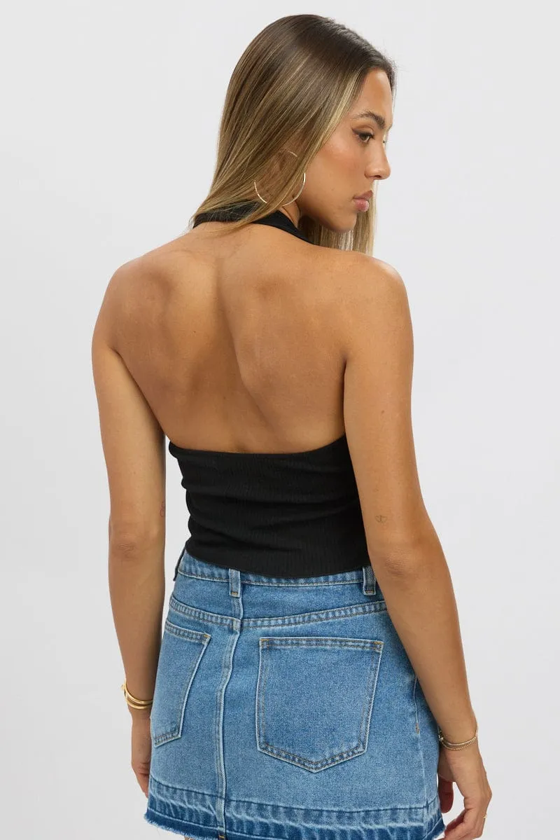 Black Halter Neck Top Rib sold by Ally Fashion product image thumbnail 5