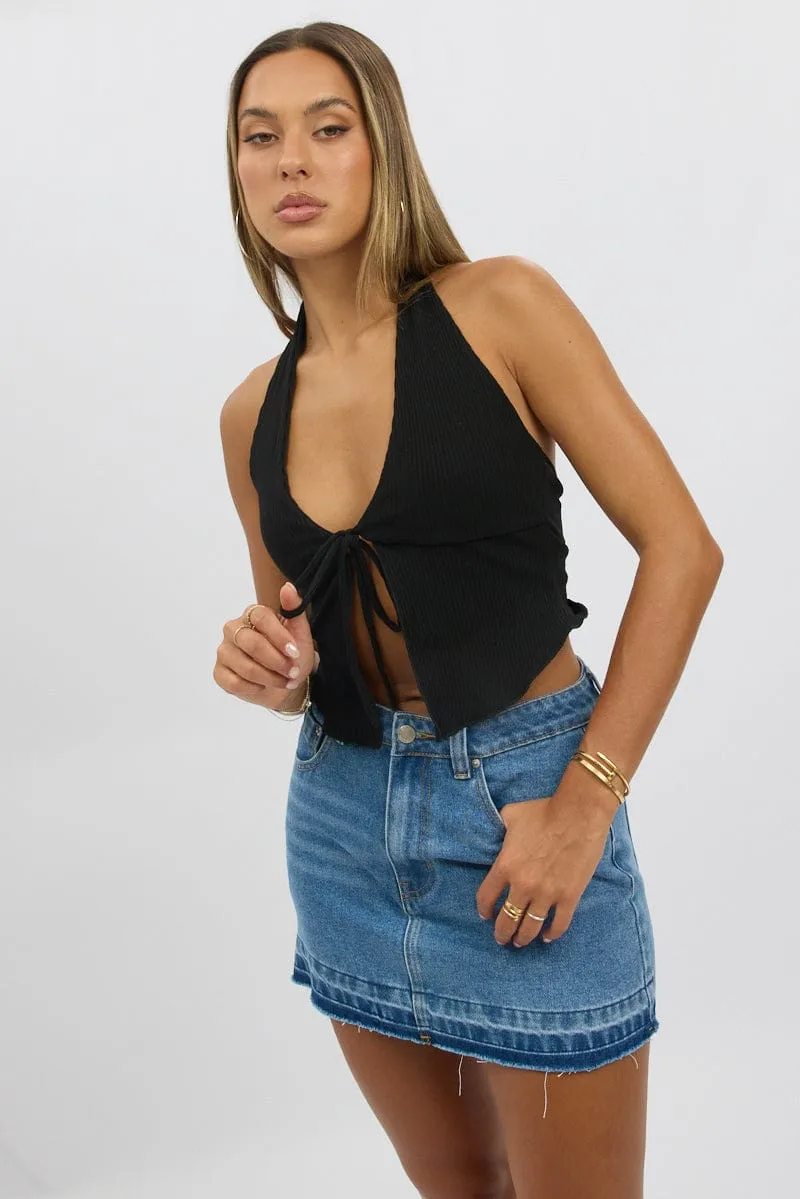 Black Halter Neck Top Rib sold by Ally Fashion product image thumbnail 3
