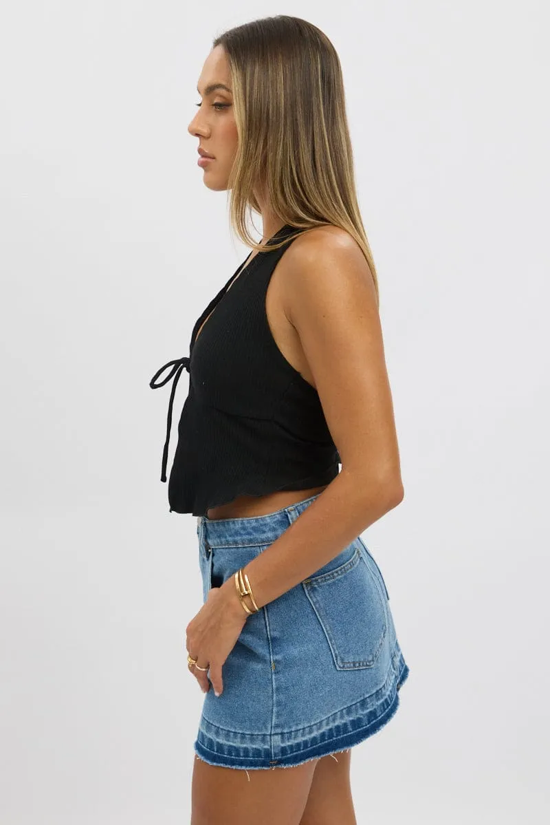 Black Halter Neck Top Rib sold by Ally Fashion product image thumbnail 4