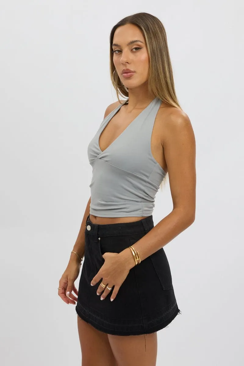 Grey Halter Neck Top V Neck Supersoft sold by Ally Fashion product image thumbnail 4