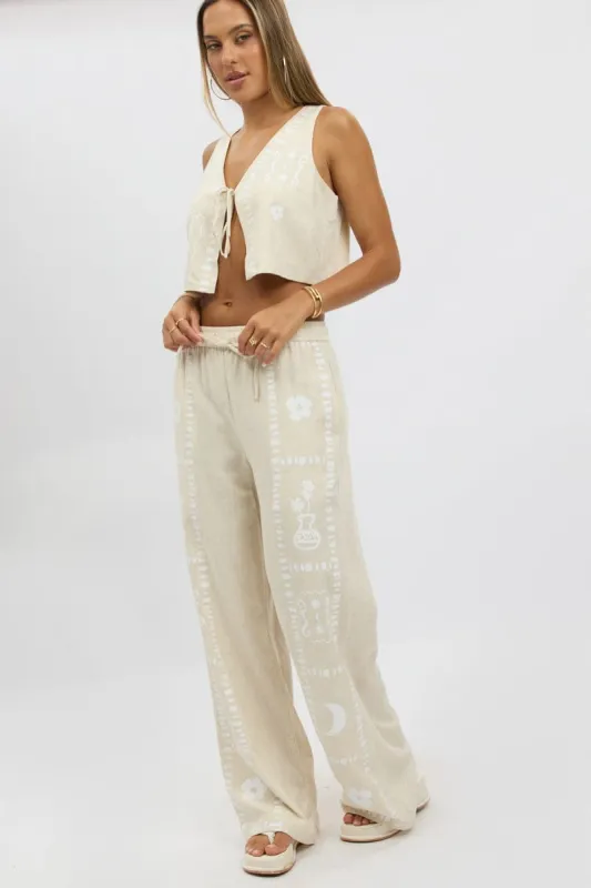 Beige Wide Leg Pants Elasticated Waist sold by Ally Fashion