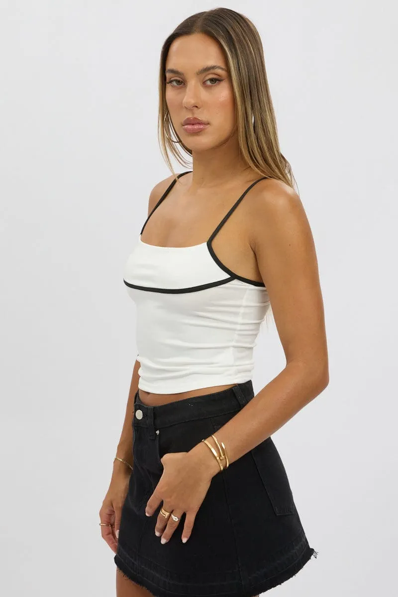 White Singlet Top Contrast Piping sold by Ally Fashion product image thumbnail 4